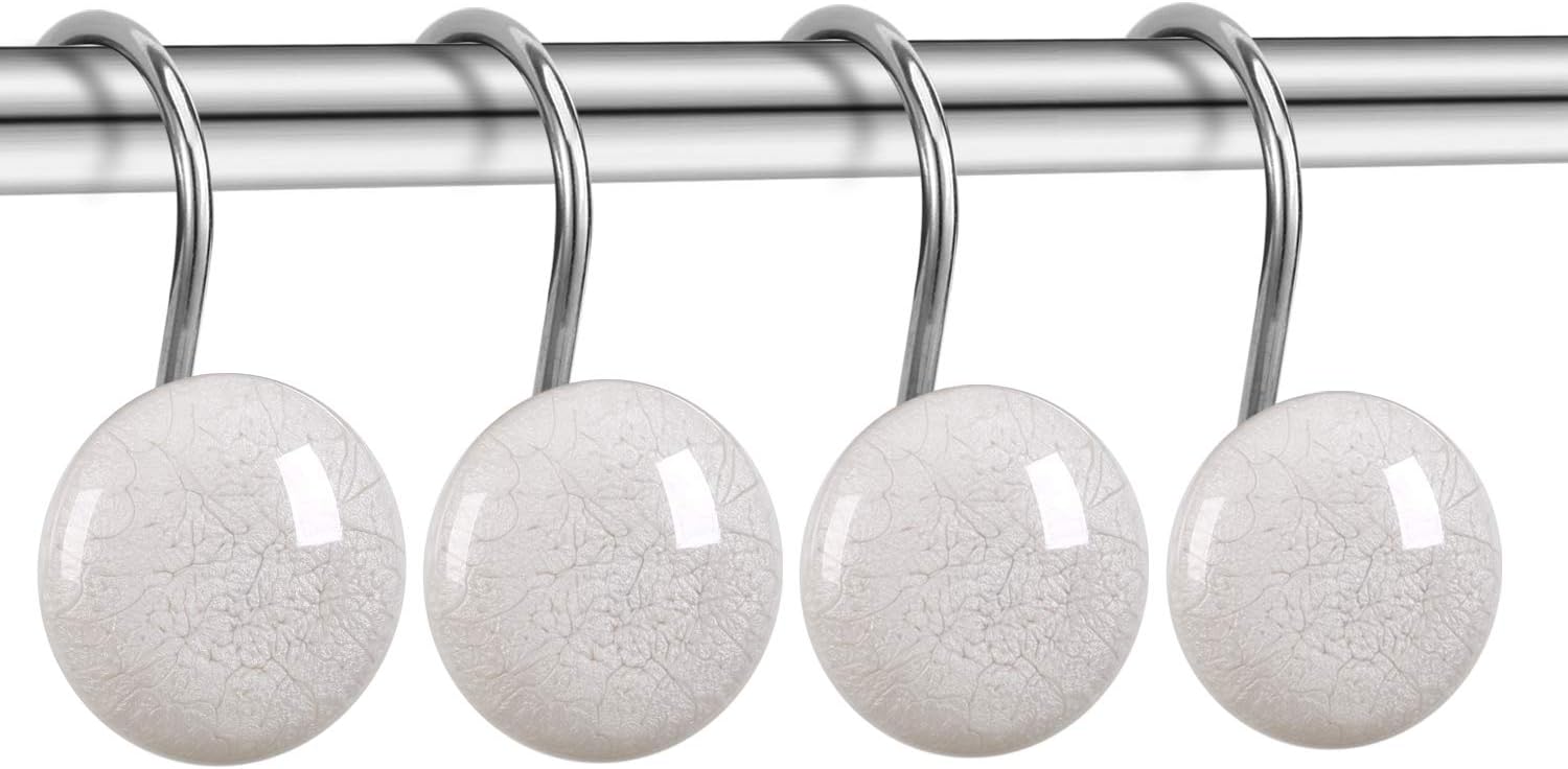 "CHICTIE OFF White Marble Shower Curtain Hooks Rings, Set of 12 Crack Stone Decorative Shower Curtain Hooks, Anti-Rust Shower Rings for Bathroom Curtains Rods ". image 4