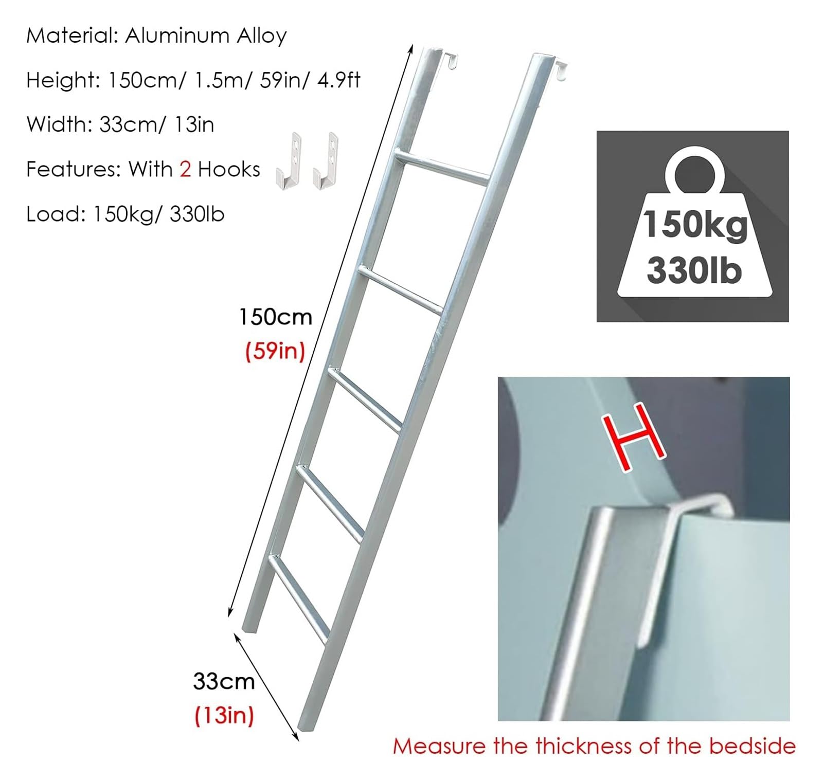 Scala di Emergenza per finestre da seminterrato, Scala per Letto, per soppalco Interno, dormitorio, Scuola, Scala Resistente per Letto Matrimoniale/Singolo con Comodo Pedale (Color