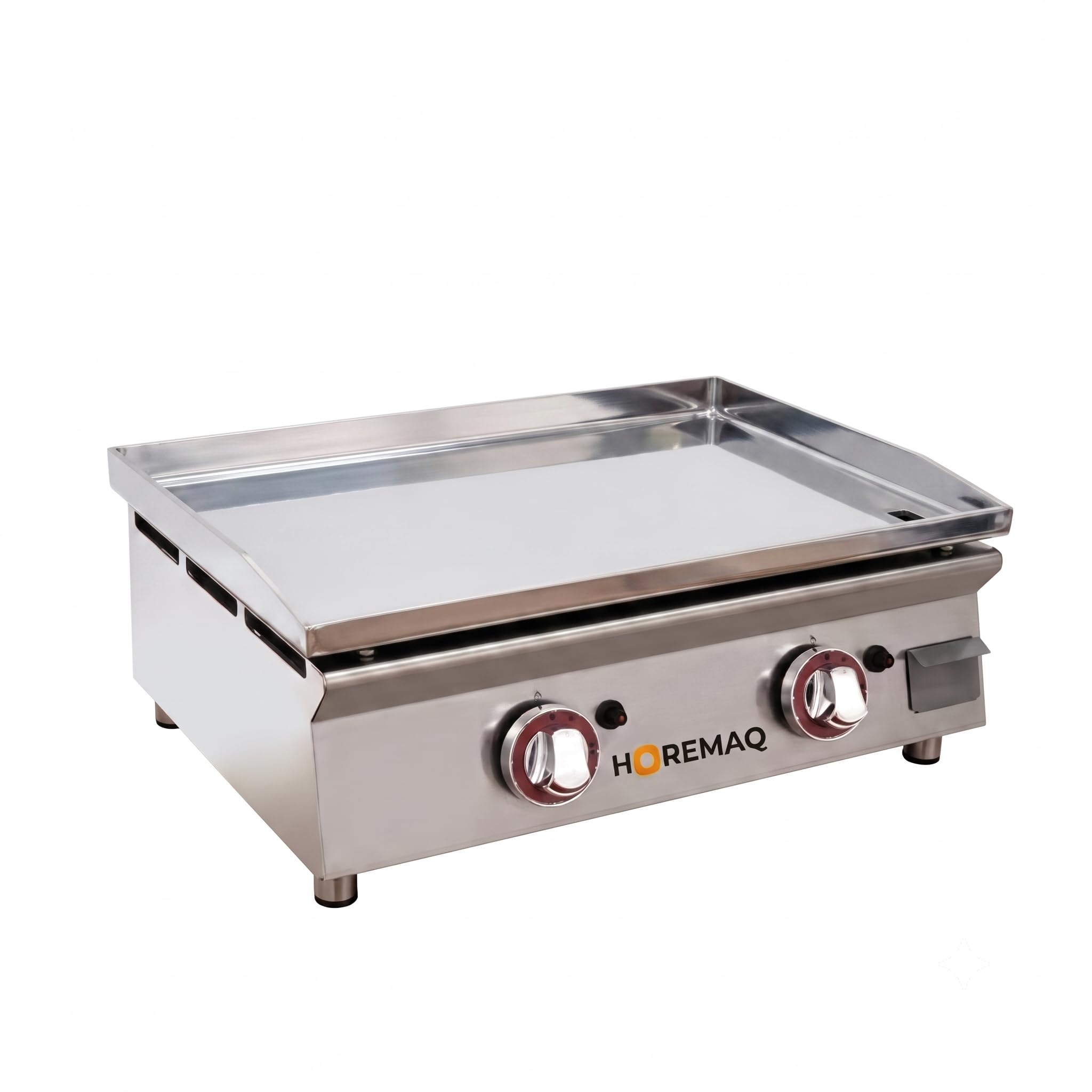 Plancha Gas Butano Profesional 60 cm, Placa Extraíble en Acero Laminado 6 mm, 2 Quemadores, 5,50 kW, Cuerpo de Acero Inoxidable, Sobremesa Hostelería, Fabricada en España