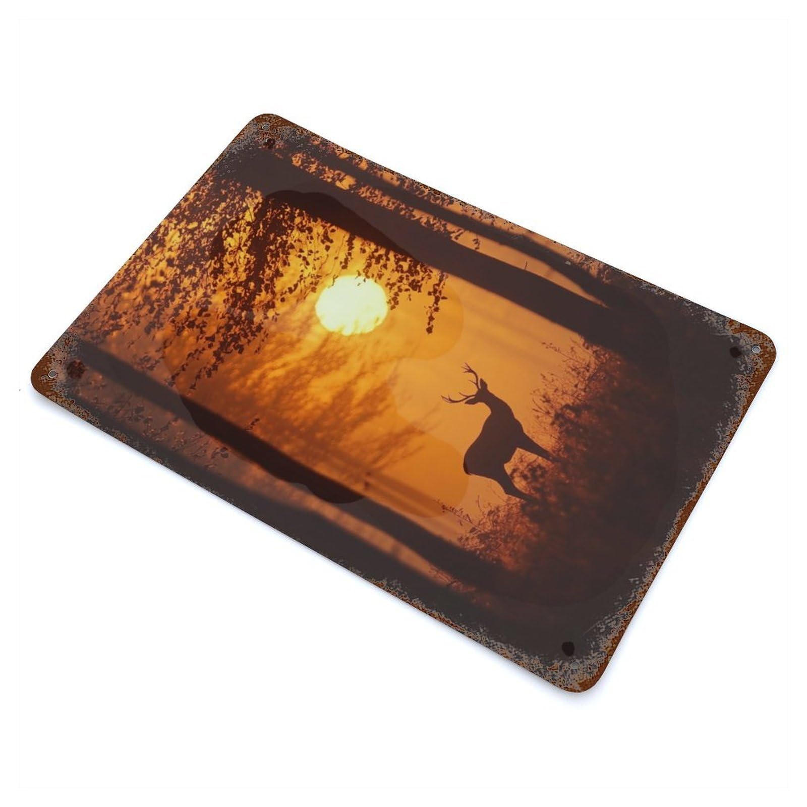 Deer Silhouette at Sunset 11.8"x7.9" Decorative Tin Sign, Classic Wall Plaque for Cafe, Home Bar And Lounge Decor