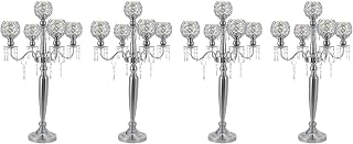 5-Arm Crystal Candelabra Centerpieces for Tables, 4 Pcs Silver Candle Holder for Tea Light Candles, 29.5inch Tall Crystal Candle Holder Wedding Centerpieces for Party Events Decorations