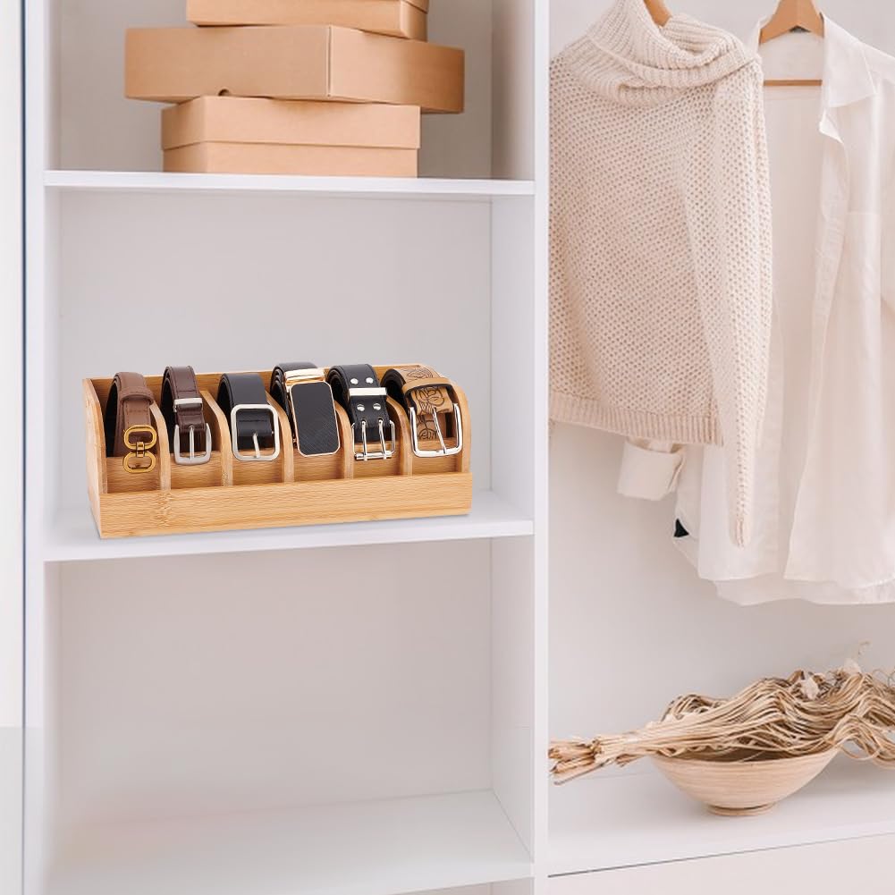 Portacinture In Bambù Con 6 Scomparti - Organizzatore Per Cinture Da Uomo E Donna - Foto 5