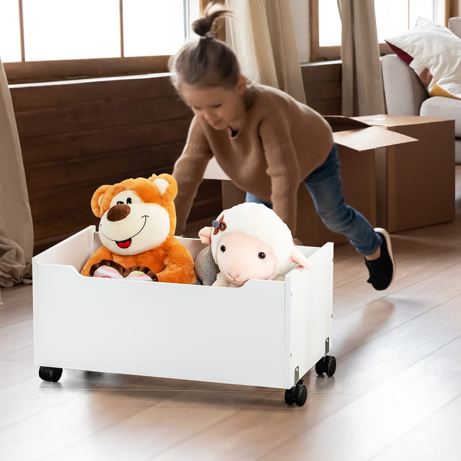 LIFEZEAL Estantería para Juguetes, Organizador de almacenamiento con 3 cubos de plástico, Caja con ruedas de juguetes infantil, armario para habitación del niño (blanco)