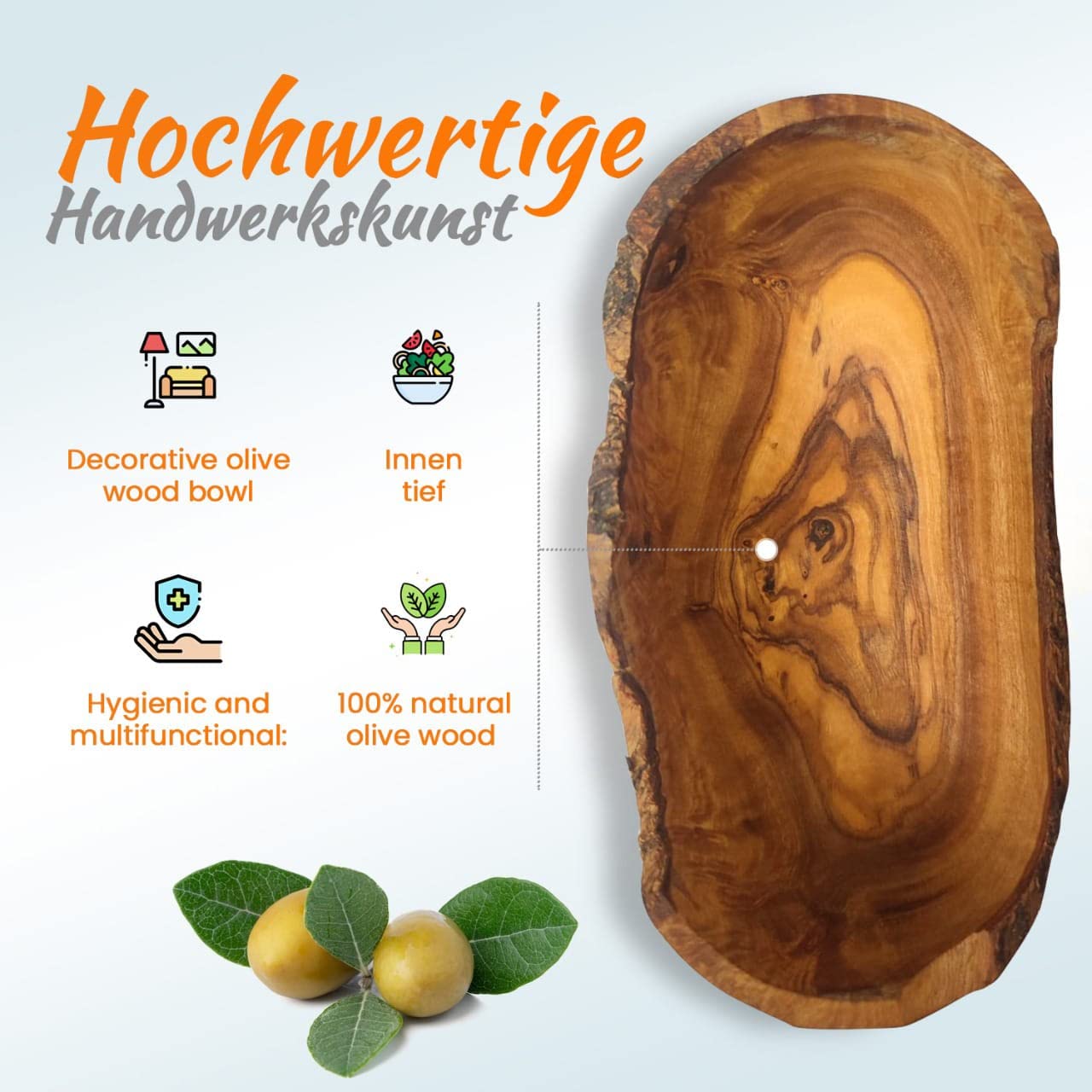 hochwertige rustikale Snackschalen aus Olivenholz, Dekoschale, Natur Holzschale, Schlüsselablage, Schmuckschale, Olivenholz Schale, Dipschale, Handarbeit Verschiedene Größen. (16-17 cm)