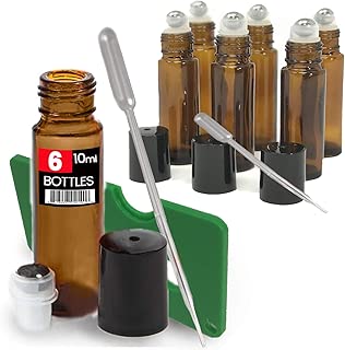 6 Pack Kit, Amber Brown Roller Bottles Set, 10 ml, Roll On Stainless Steel Ball, Includes qty 6-1ml Droppers, Opener, and Labels. Set for Essential Oils, Perfume, Refillable (6 Pack UV Amber) - coolthings.us