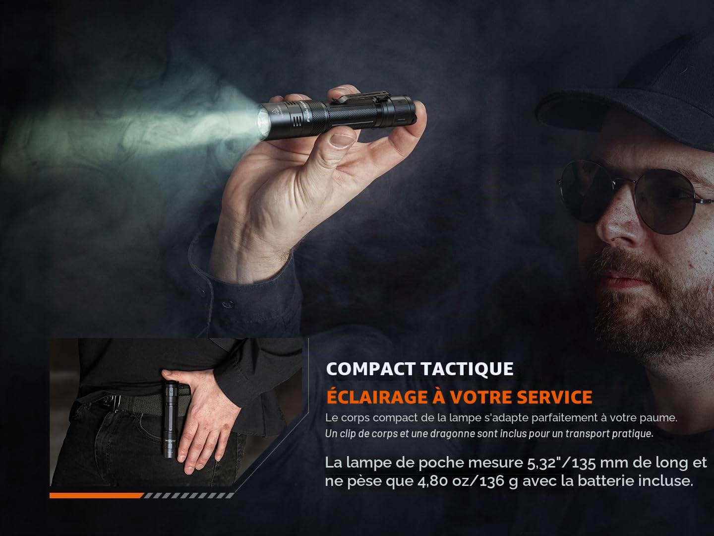 FENIX PD32R Lampe torche LED rechargeable longue portée 1400 lumens 344 m 70 heures max Interrupteur tactique silencieux 3400 mAh 18650 Circuit de mémoire intelligent IP68