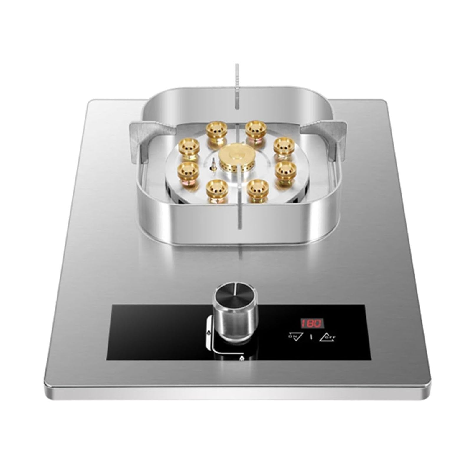 THEGA 5.2KW Gas Stove, Single Burner Hob Table Top, Stainless Steel Built-in Kitchen Cooker, Nine-cavity High-fire Timer, with Flameout Protection