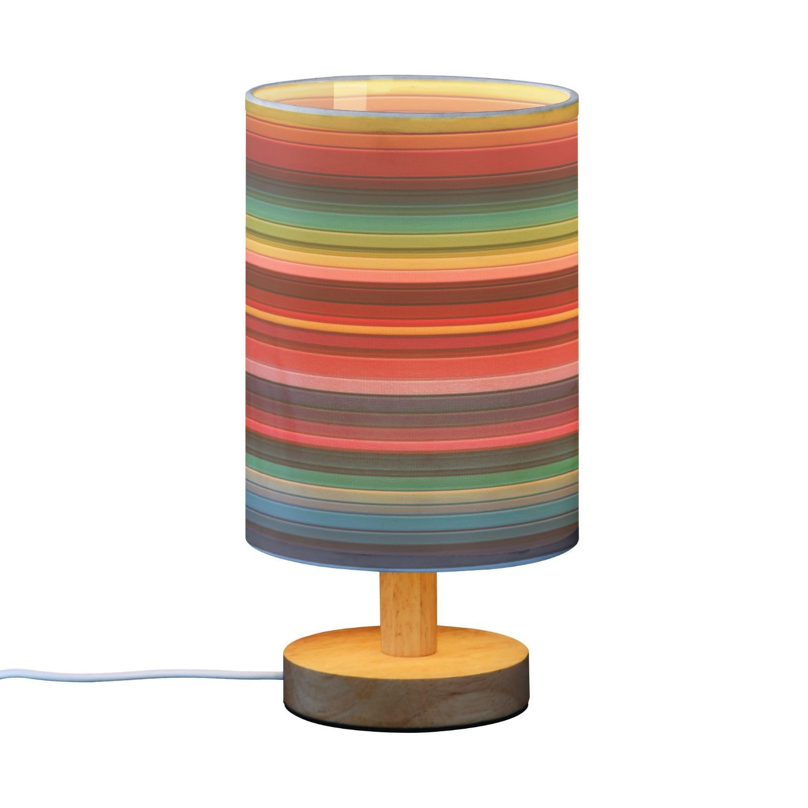 SDMKA Mexican Striped Bedside Table Lamp for Bedroom, Minimalist Nightstand Lamp with Round Fabric Shade for Living Room, Office, No Bulb Required
