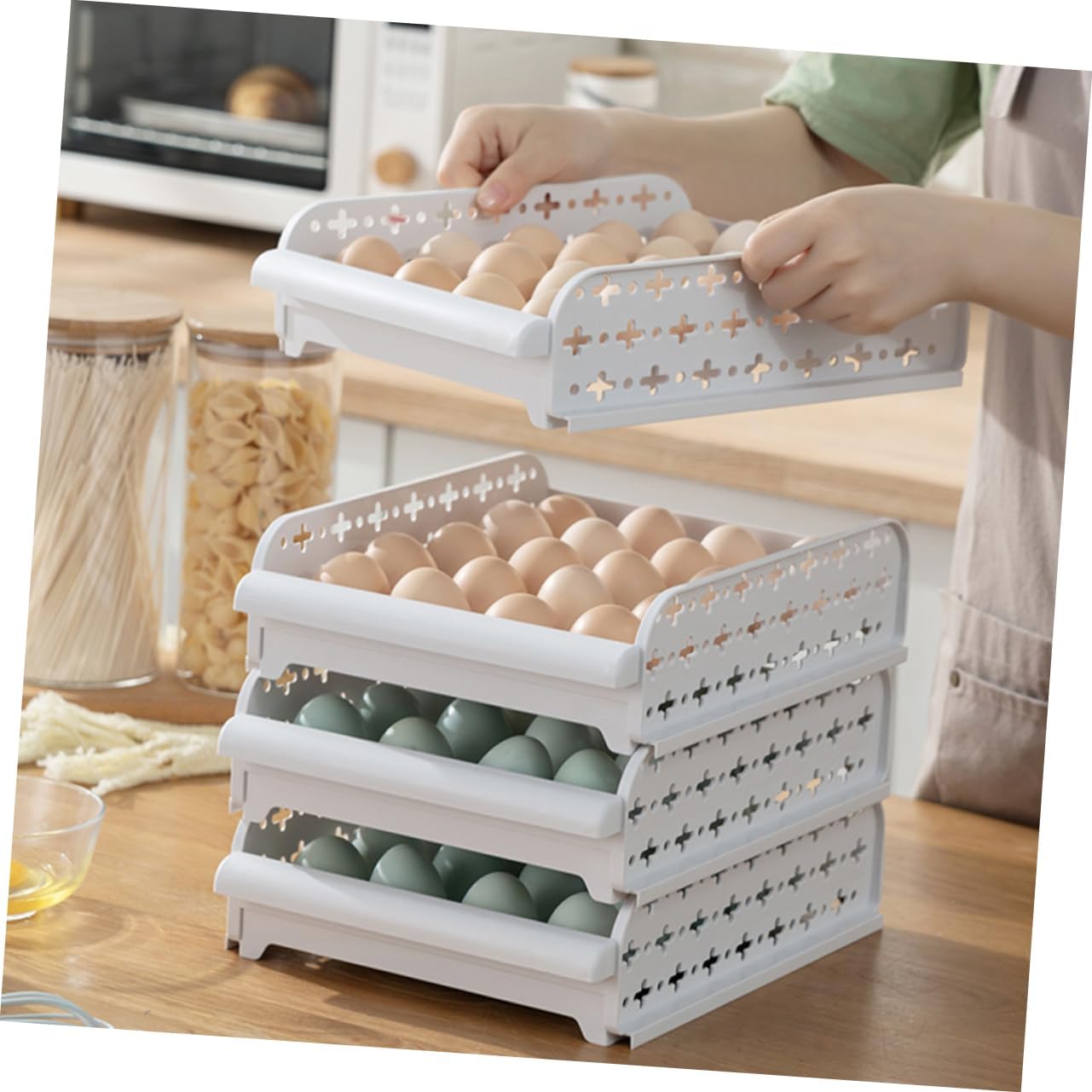 Mipcase 2pcs Egg Storage Container Drawer-type Crisper Slots for Refrigerator Organization Durable Plastic Egg Holder for Freshness and Easy Access