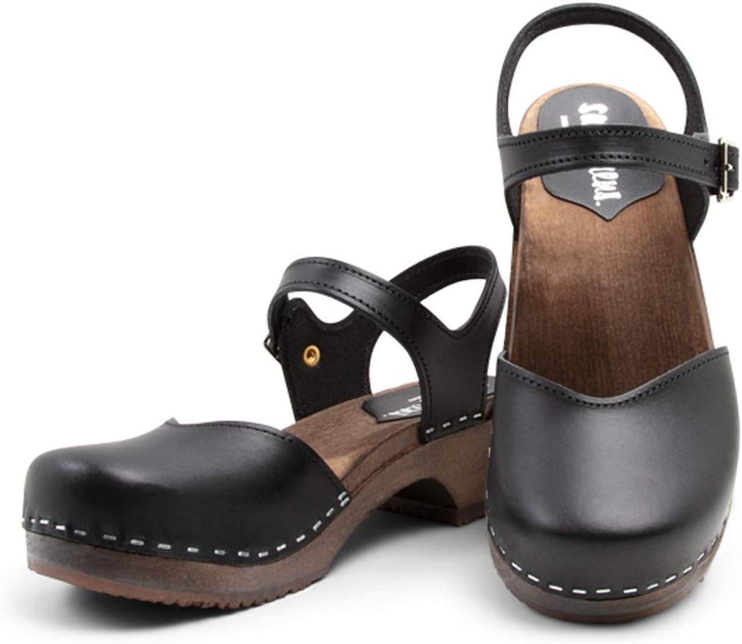 Sandgrens Swedish Handmade Wooden Clog Sandal | Saragasso 4-4.5 Black (Veg Dk)