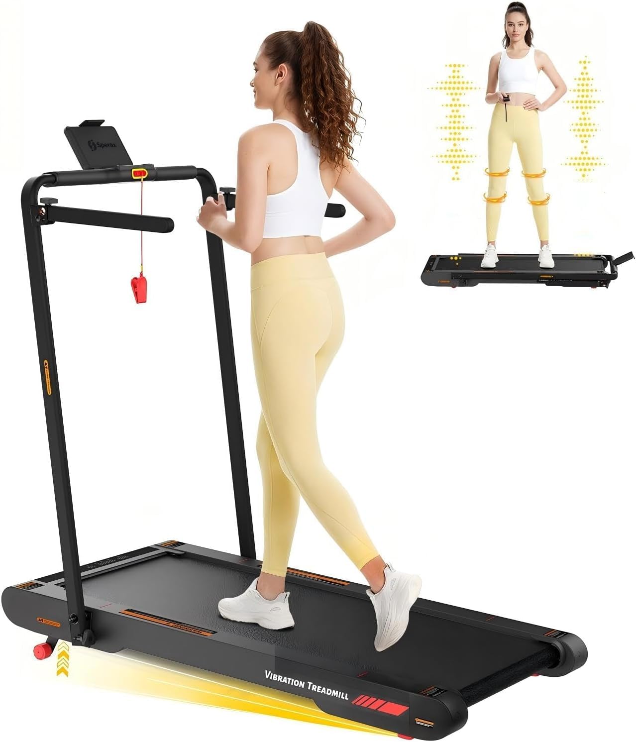 Laufband für Zuhause Klappbar, 5 in 1 Walking Schwingungen Pad 12 km/h, Walking Pad mit Steigung, Laufband und Fernbedienung für Zuhause und Büro(Schwarz Rot)