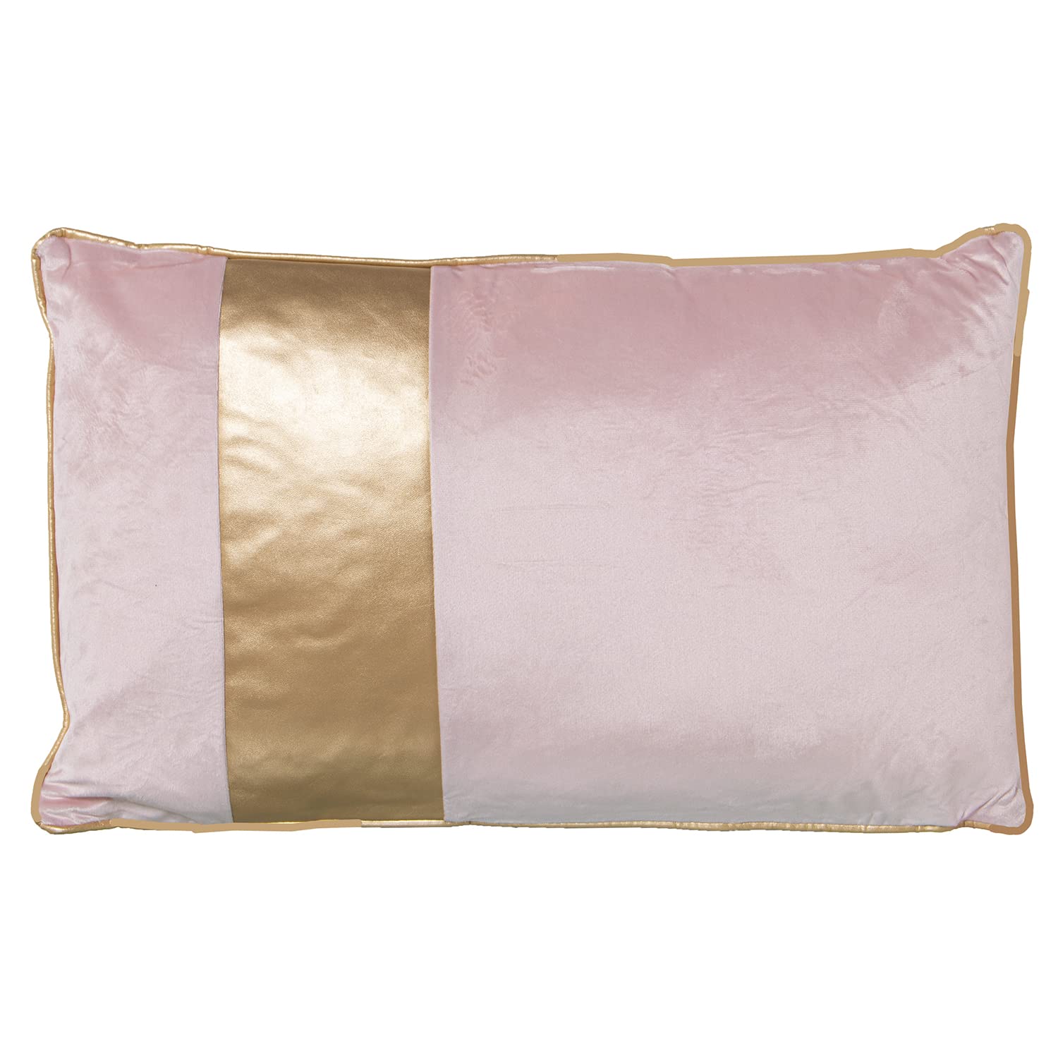 Coussin rectangulaire en velours rose haut de gamme à bande dorée