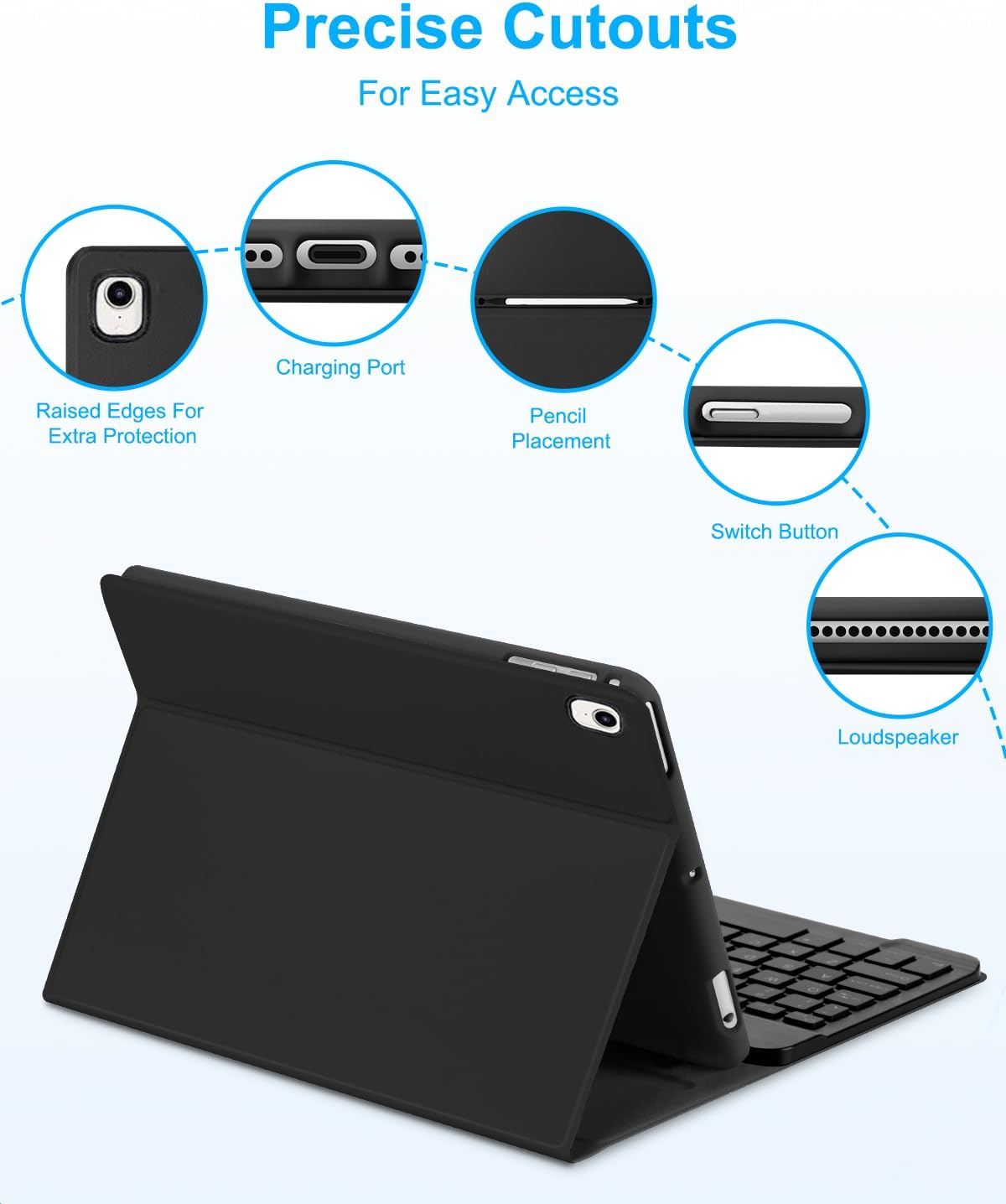 EAMPANG Case with Keyboard Mouse for iPad 9th 8th 7th Generation 10.2 inch,7 Color Rainbow Backlight Detachable USB-C Keyboard Magnetic Case with Pen Slot for iPad Air 3rd Gen/Pro 10.5 Black