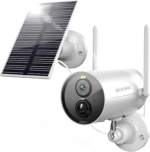 acesee Cámaras de seguridad solares inalámbricas para exteriores, con batería solar, cámara de seguridad WiFi con detección de movimiento, 1080P HD,