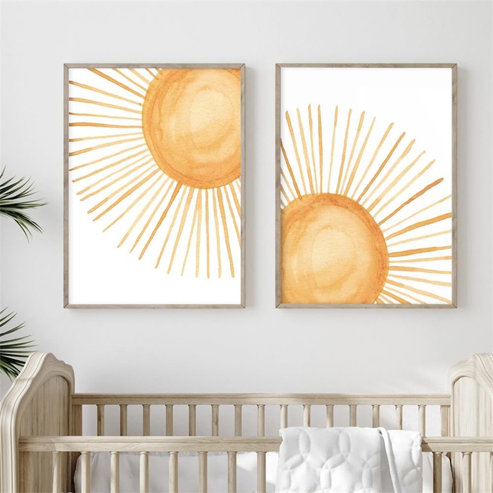 WBYZAC Set of 2-Boho Abstract Sunset Wall Art Posters Sunshine Nursery Canvas Painting Prints Pictures Modern Baby Living Kitchen Bedroom Home Decoration-40 * 60cm (No Frame)