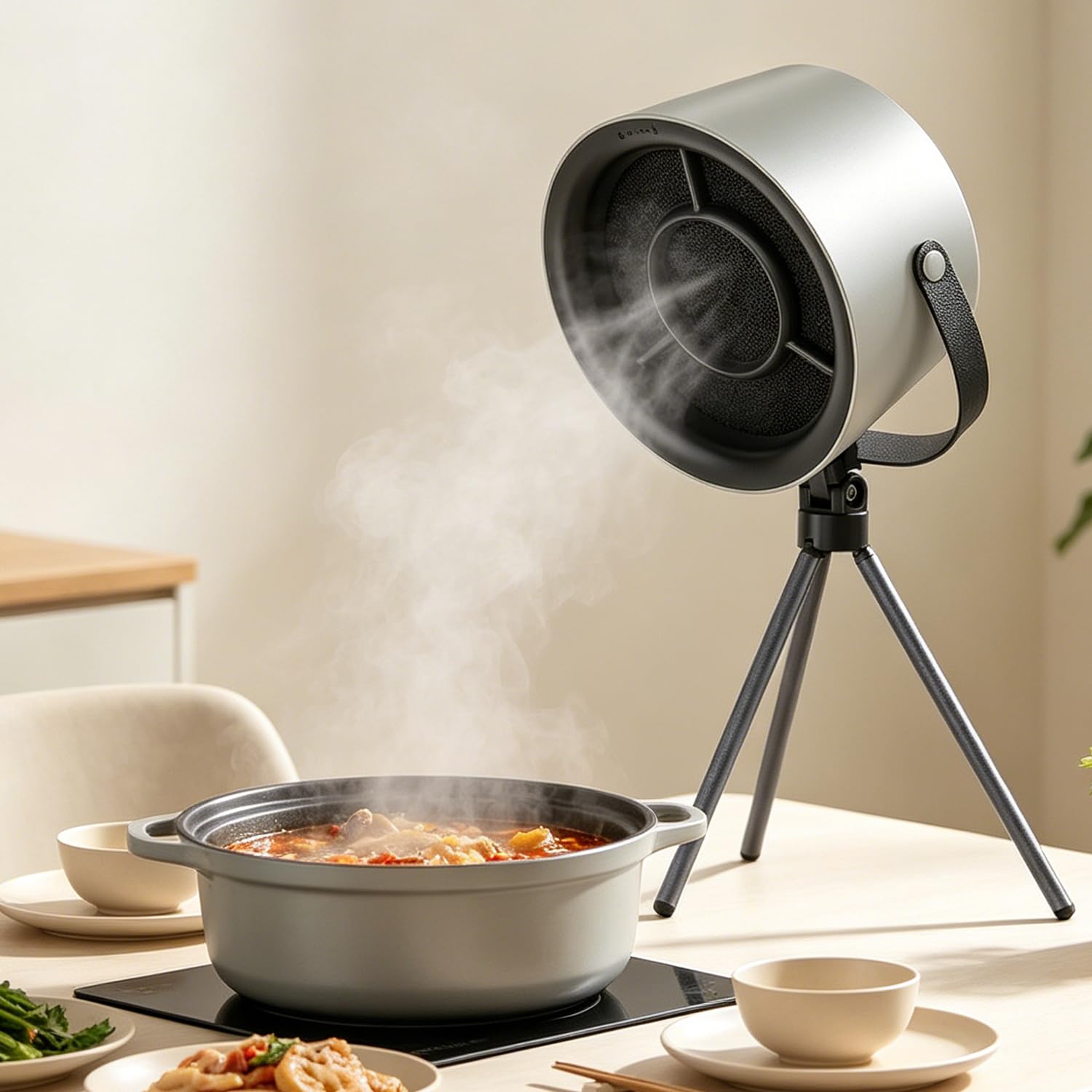 Mobile Dunstabzugshaube ohne Installation Tragbare Mini Abzugshaube 3-stufig leise abnehmbares Stativ Aufhängeseil für Wohnung RV Camping Outdoor BBQ Raclette