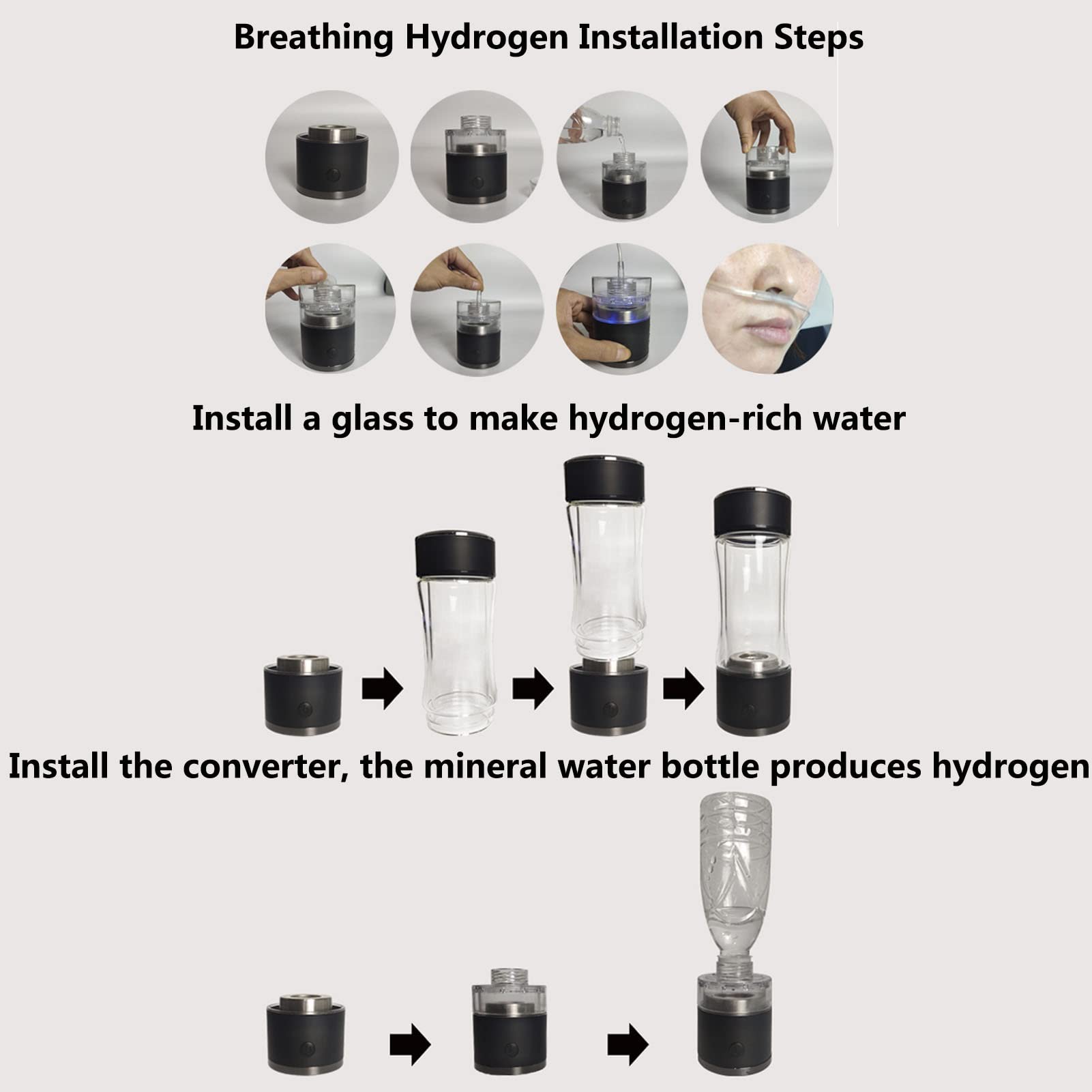 Générateur d'eau, Bouteille d'eau alcaline hydrogène Générateur d'eau ionisée hydrogène avec Technologie SPE et PEM 3 Minutes pour Produire Une teneur hydrogène 1200 1600 PPB avec inhalateur et ada