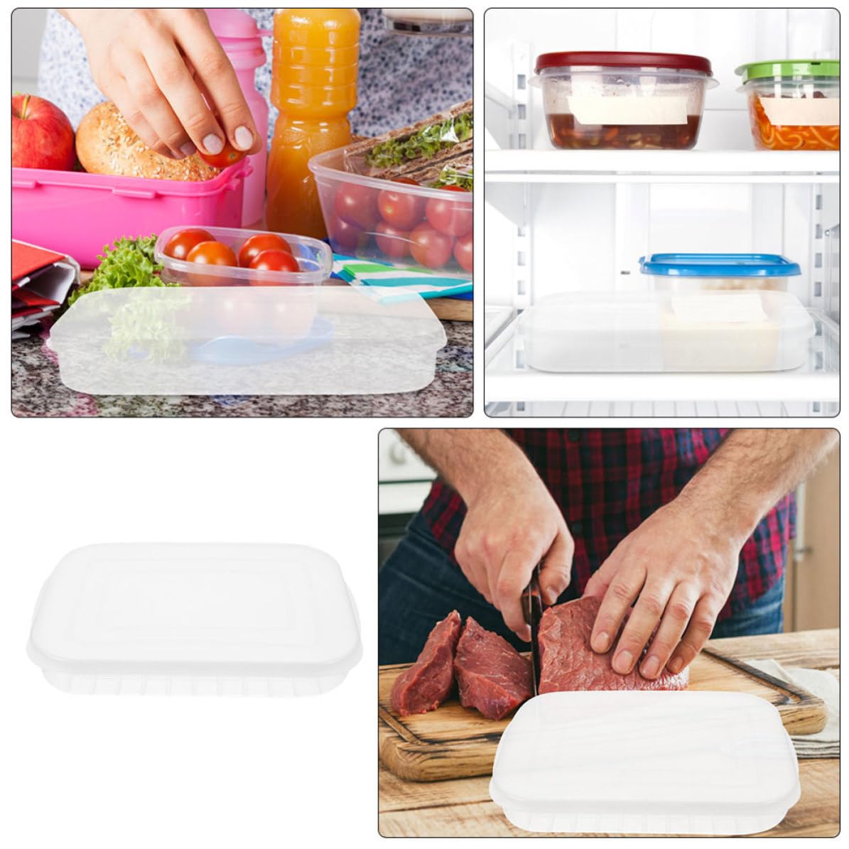 Boîtes de Conservation Hermétiques pour Bacon et Fruits de Mer, Lot de 6 Pièces en Pp et Pe, Empilables Couvercles, Cuisine et Entreprise