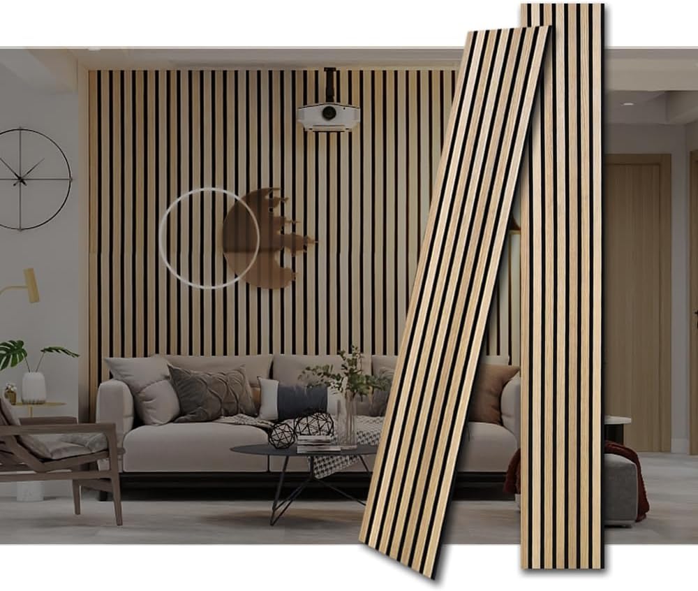 3D Fluted Sound Absorbing | Decorative Soundproof Paneling | Acoustic Wood SLAT Wall Panels | Soundproof Wall Panels for Living Room | 94.48 * 23.62in | 2PCS Coverage | Natural Oak