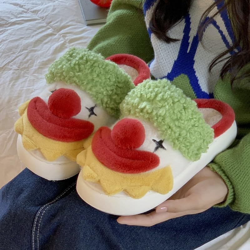 Christmas Slippers Fuzzy Slippers Santa Claus Slippers Clown Slippers Fluffy Slippers Plush Cute Warm Y2k Aesthetic for House Bedroom Slides Slip-on Non-Slip Indoor Shoes Cartoon Father Christmas2