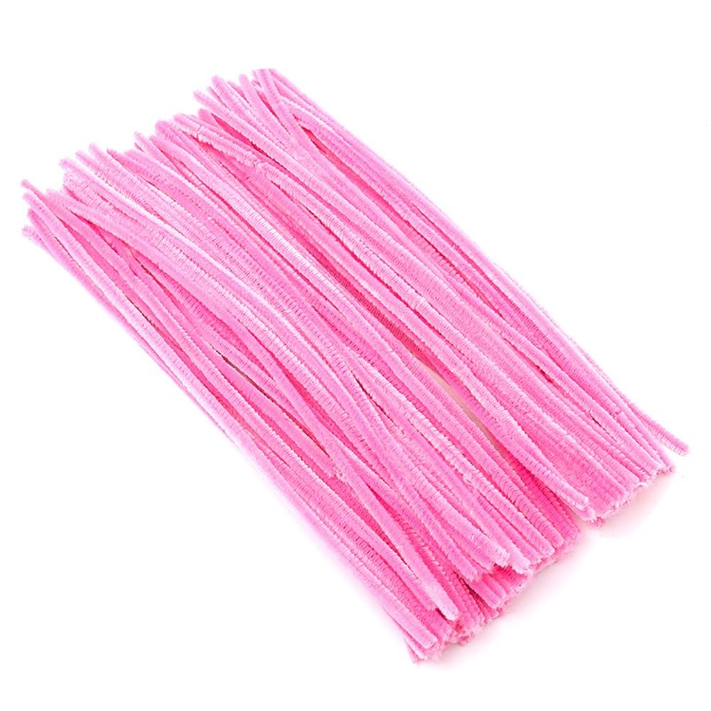 Lot de 300 cure-pipes roses en chenille - 3 couleurs pastel bonbon - 8 mm d'épaisseur - Pour travaux manuels, fleurs, décorations en vrac, tiges chenille (rose)
