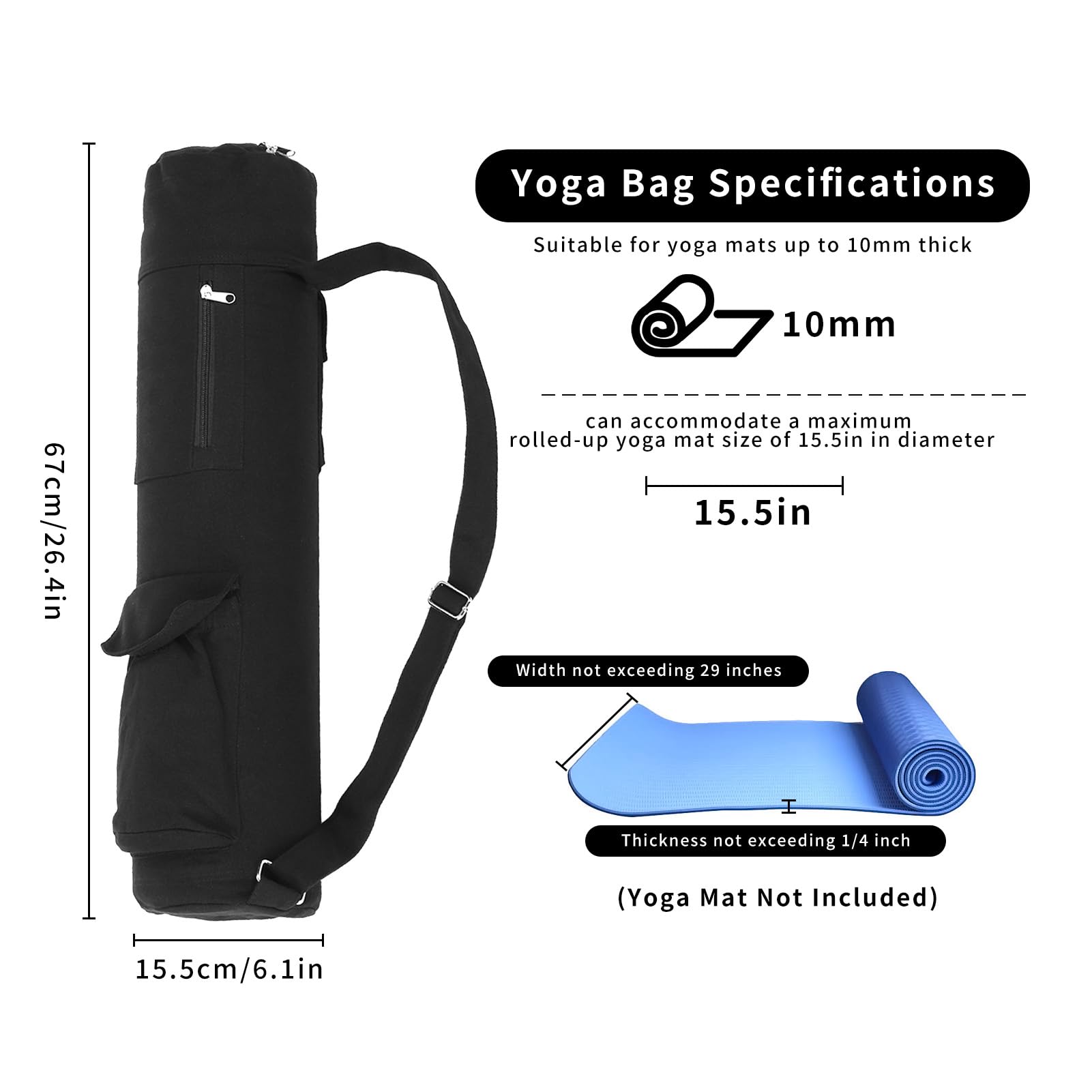 Borsa Per Tappetino da Yoga Borsa Per Tappetino da Yoga in Tela Borsa da Yoga Multifunzionale Zaino da Trasporto Per Yoga con Cinturino Regolabile Per Riporre Tappetini da Yoga