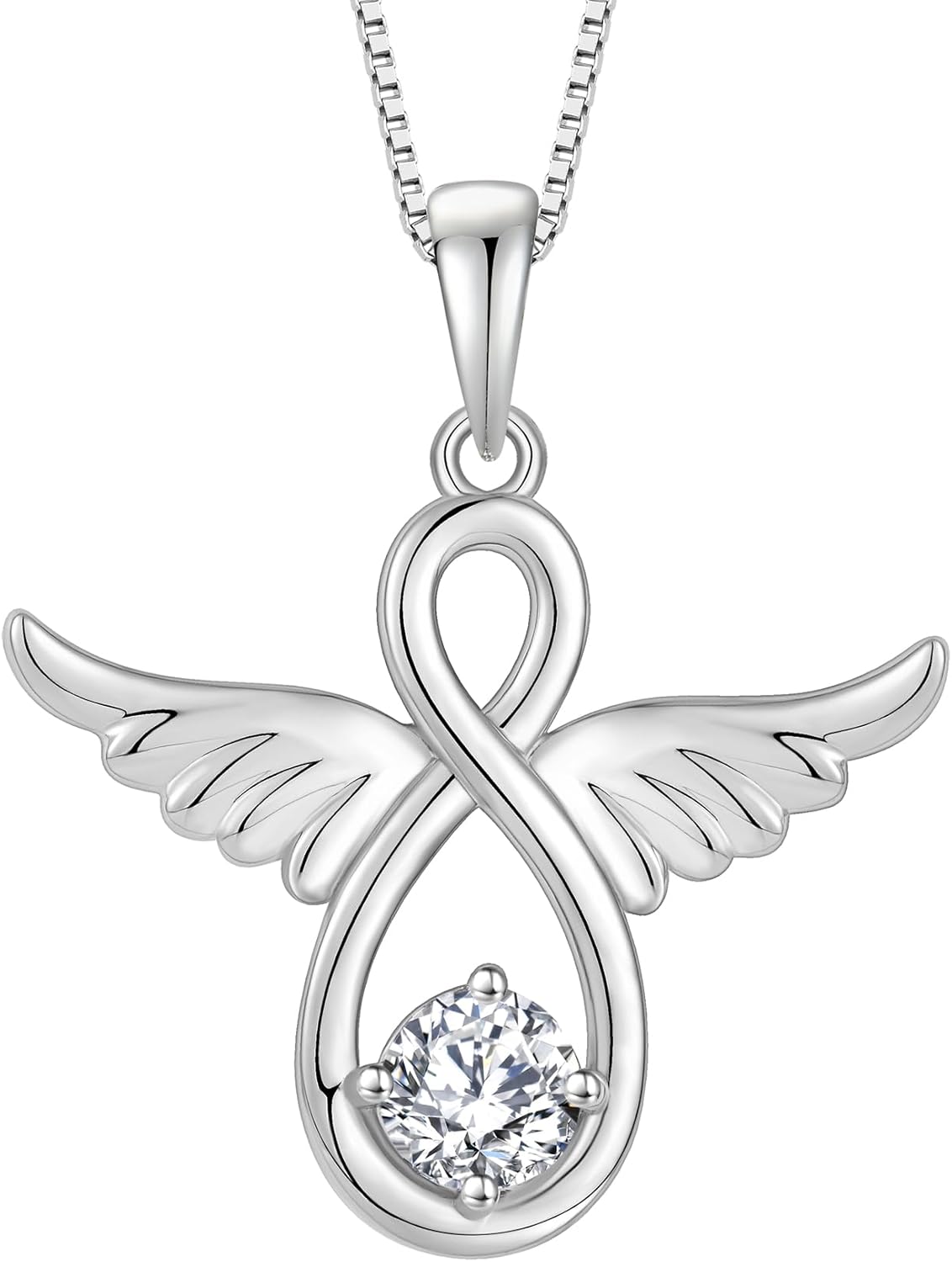 Lwsary Angel Wings Necklace 925 Sterling Silver Cubic Zirconia Guardian Angel Pendant Necklace Angel Jewelry for Women