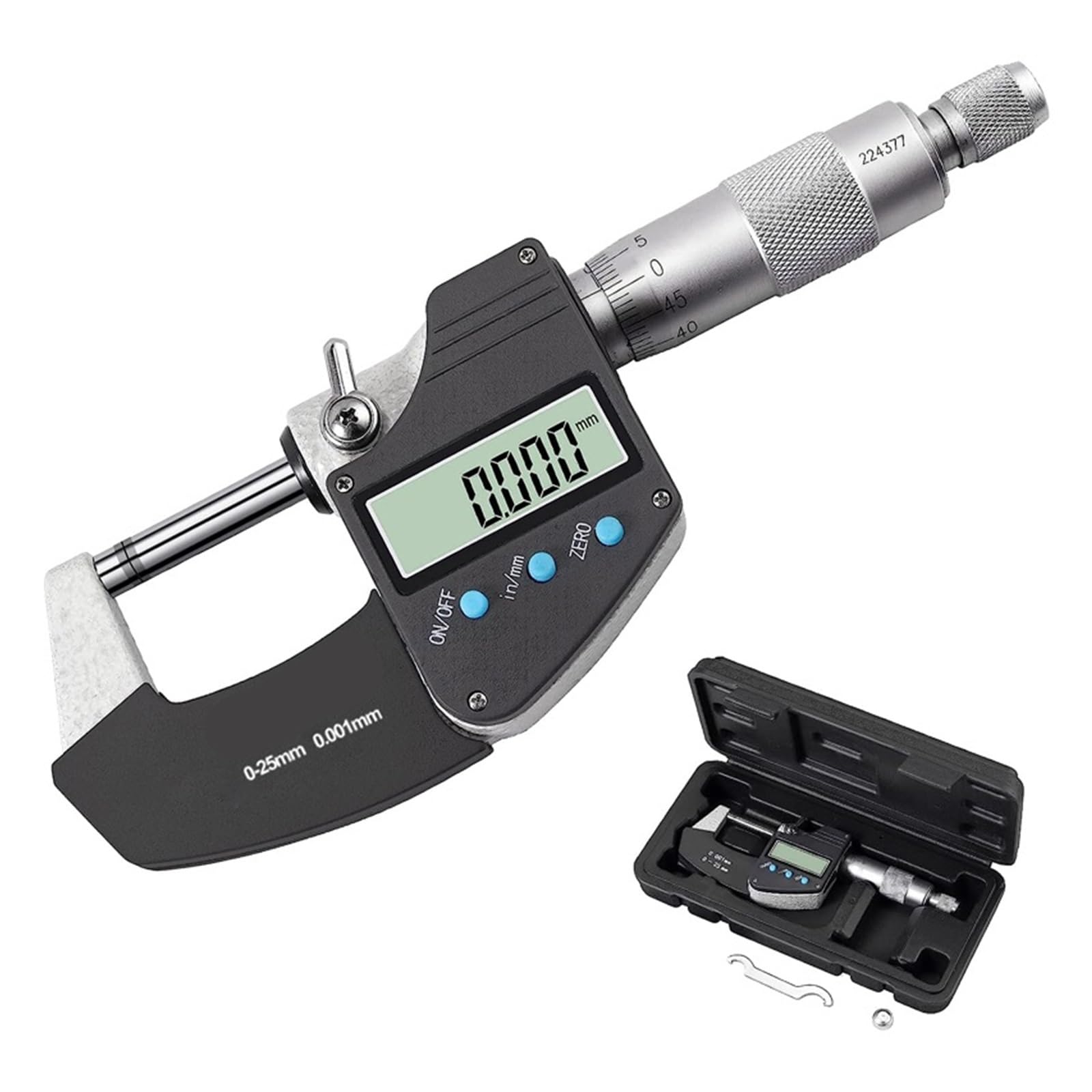 Micrómetro, Micrómetro digital de 0 a 25 mm con línea e electrónico exterior Calibre micrométrico,001