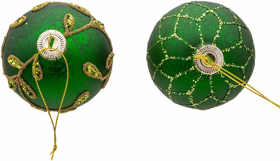 80MM Gold and Emerald Green Embellish Ball Ornaments, 6 Piece Set