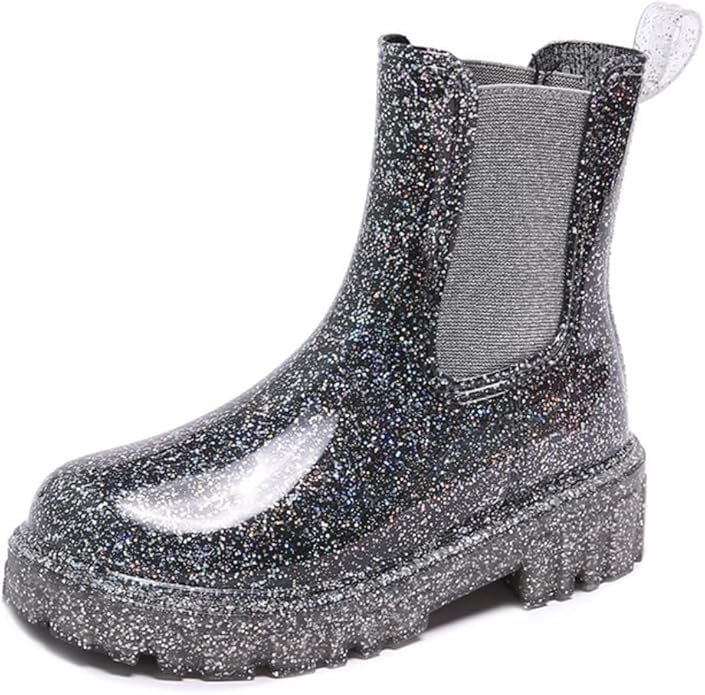 Waterproof Glitter Leather Stylish Leopard Chelsea Print Thick Sole Rain Boots for Women All Season Outdoor Wear Durable Non Slip Fashionable Footwear