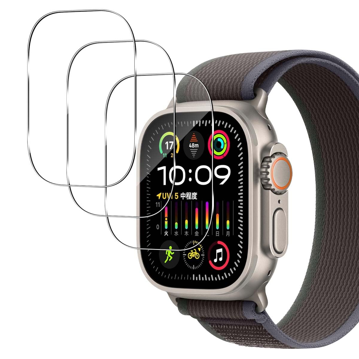 GEEMEE 3 Stück Panzerglas für Apple Watch Ultra 3/Ultra 2/Ultra 49mm, Wasserdichtes Gehärtetes Glas Folie, 9H Displayschutz HD Anti-Kratzen Displayschutzfolie, Bruchsicher Blasenfreie Displayfolie