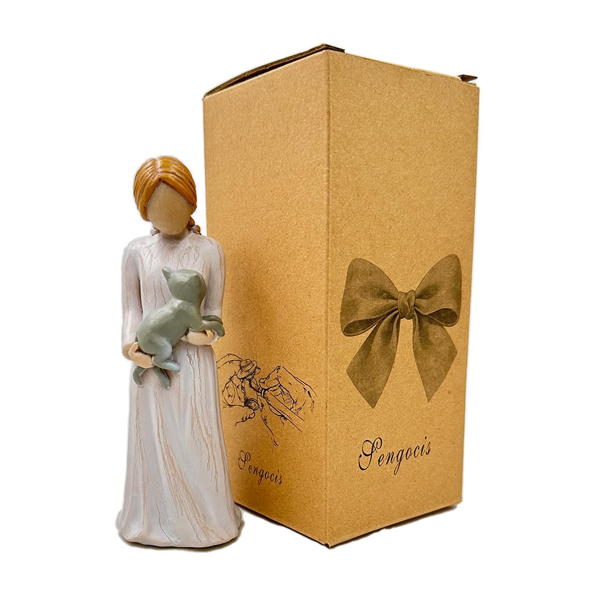 Cat Memorial Gifts, Grey Cat Figurines Loss of Cats Sympathy Gift, Friendship Guardian Angel Statue Cats Remembrance Gifts for Women
