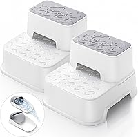 Mangohood 2-Pack Toddler Step Stool - Anti-Slip 10" Height for Bathroom Sink, Potty Training, Kitchen Counter, 220 lbs Capacity, White