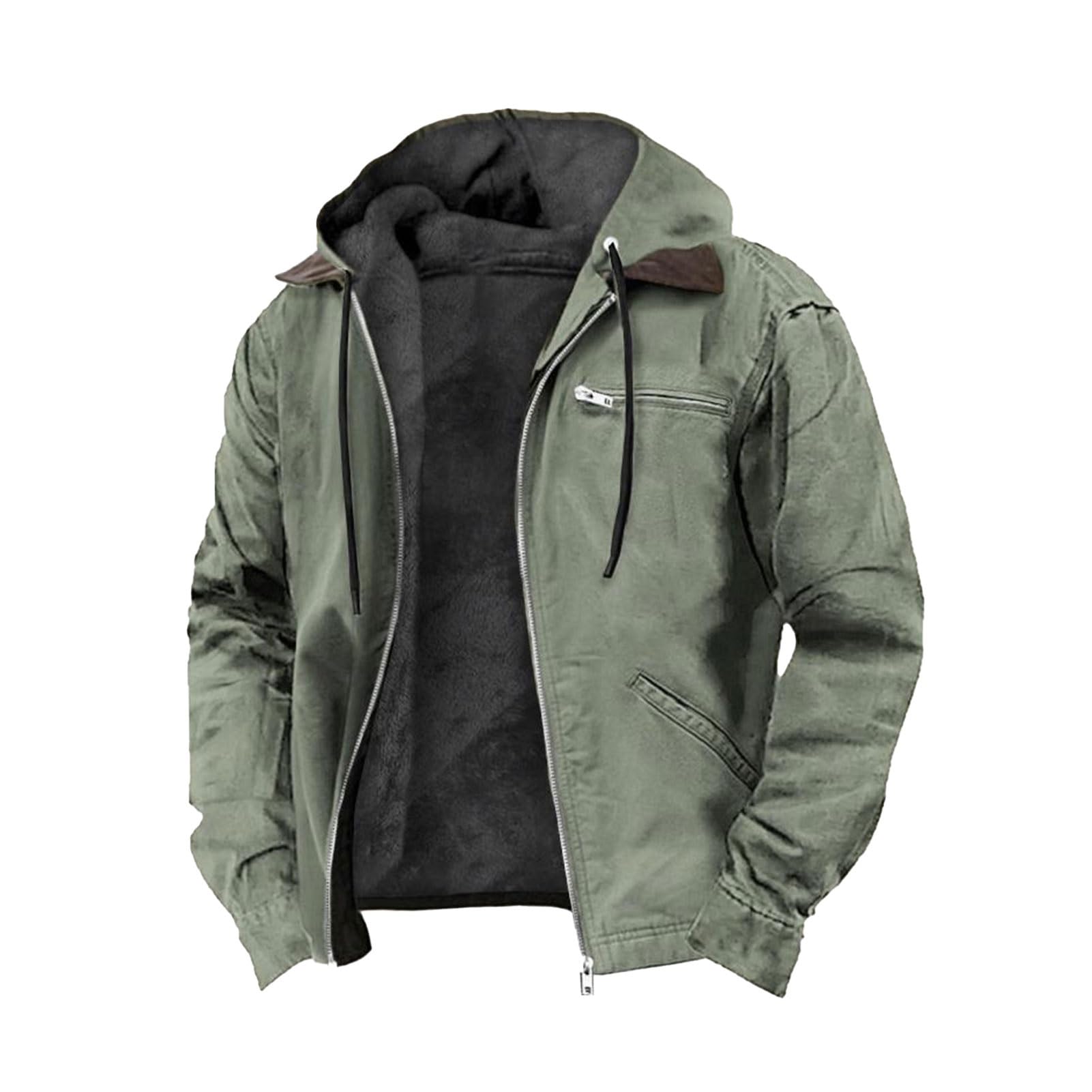 Bluzy Męskie Gruba Kurtka Polarowa z Pełnym Zamkiem I Podszewką z Sherpy, Flanelowa Bluza z Kapturem Jesienna Moda Ciepły Miękki Płaszcz(Green,X-Large)