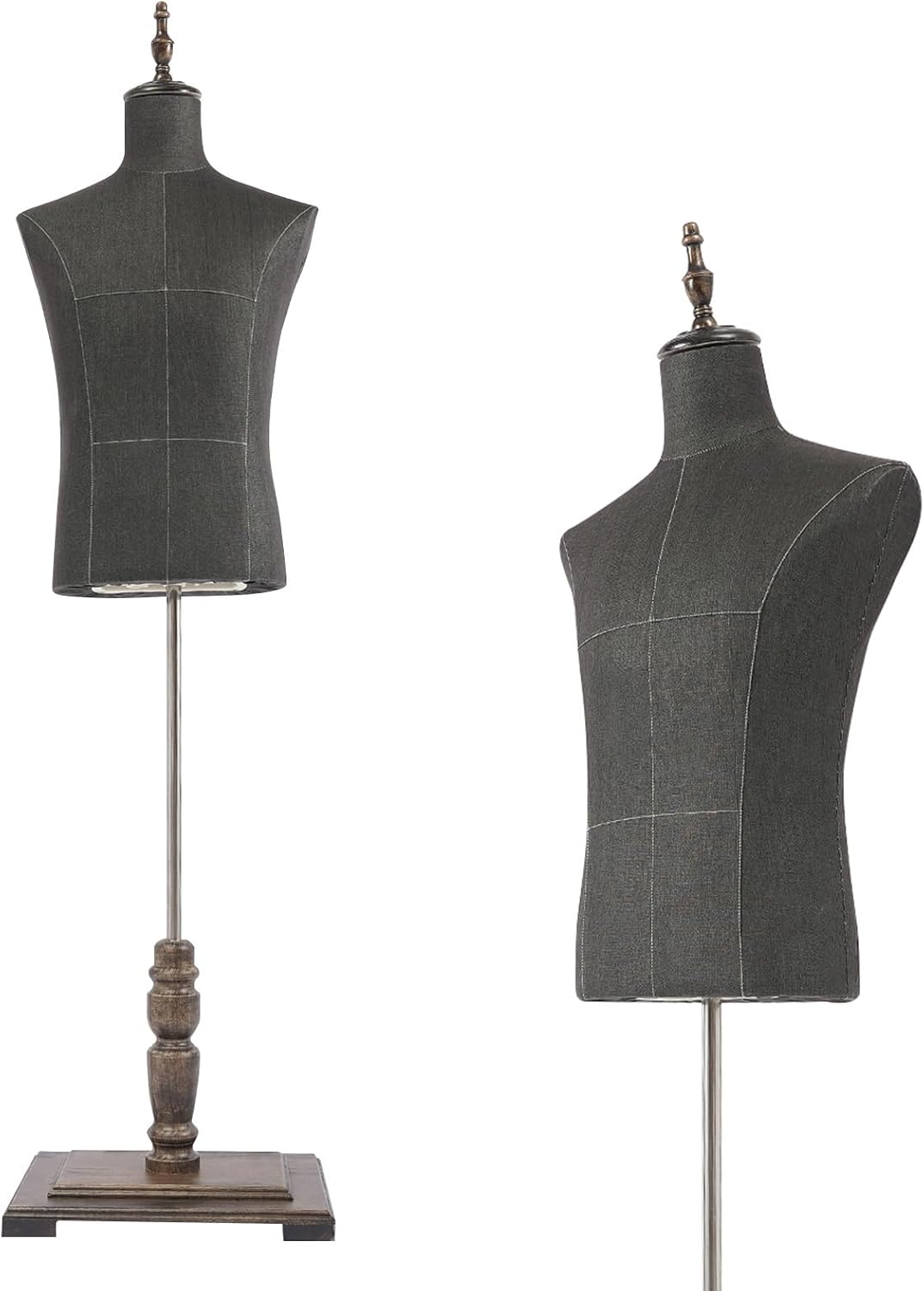 Male Mannequin Torso Dress Form, Sewing Dress Model M-annequin, Mannequin Display with Metal Stand, 59"~71" Height Adjustable, for Clothing Retail Sewing Shop, NO Arms, Thick Linen, Black
