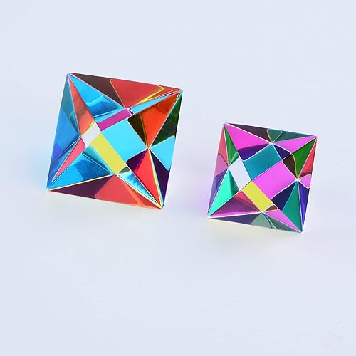 CMY Cubes El éter (1.181 in) - Poliedro cian, magenta y amarillo - Octaedro óptico de mezcla de colores sustractivos - Enseña la mezcla de colores