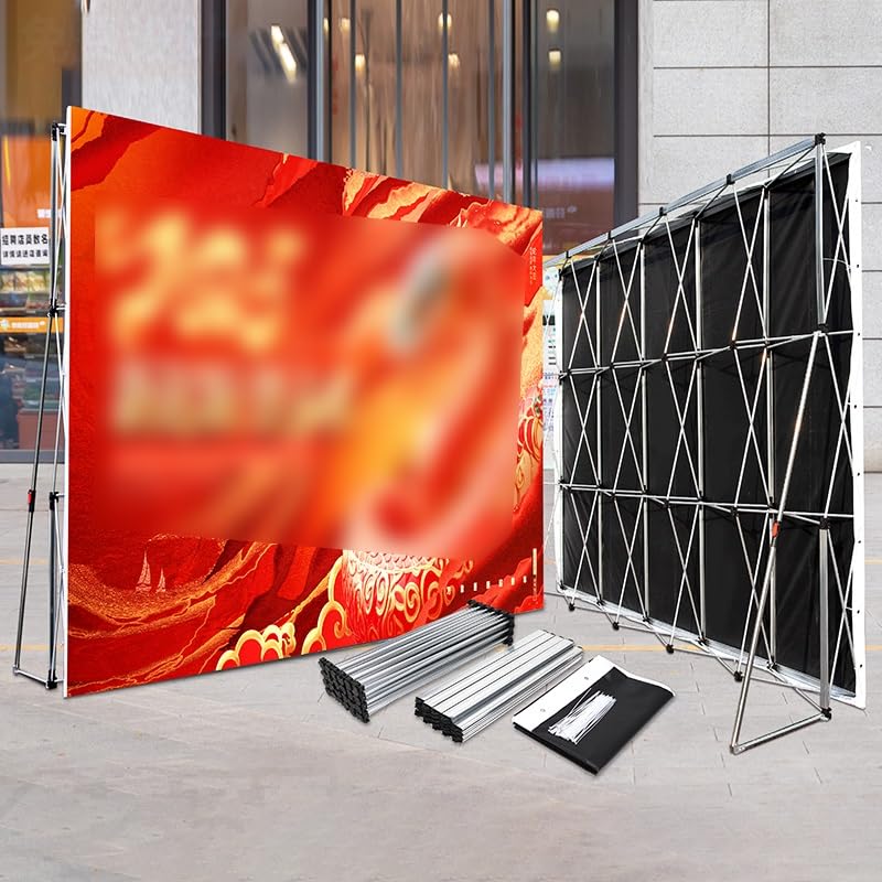 Stands de Exhibición de Aluminio Portátiles, Telones de Fondo con Tensión para Pancartas Plegables y Emergentes, Stands de Exhibición para Bodas, Exposiciones y Ferias Comerciales(3.05m(10ft)Hx3.8m(12
