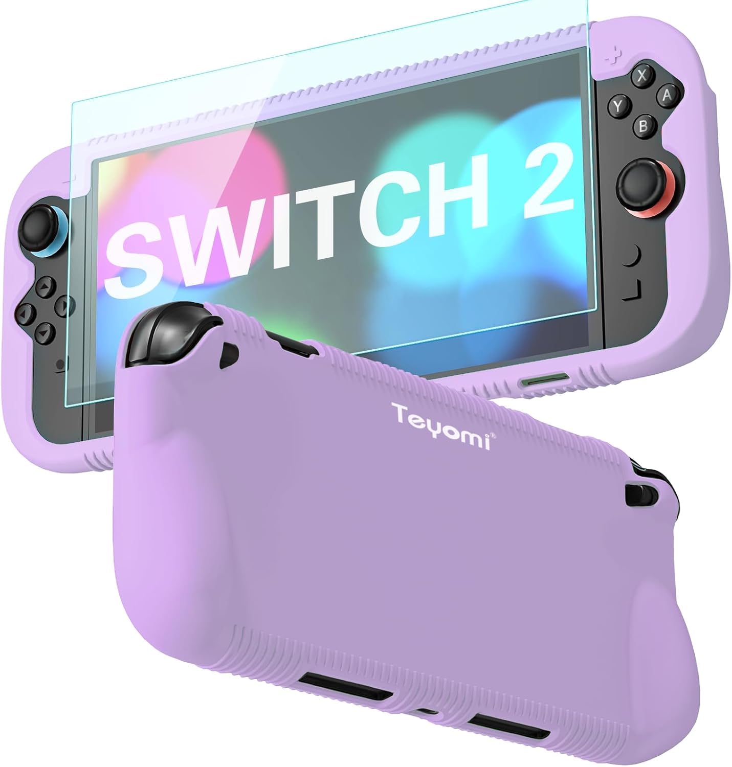 Teyomi Funda protectora de silicona compatible con Nintendo Switch 2, Carcasa para Nintendo Switch 2 con protector de pantalla de vidrio templado, Estuche con agarre ergonómico (Azul) — view 11