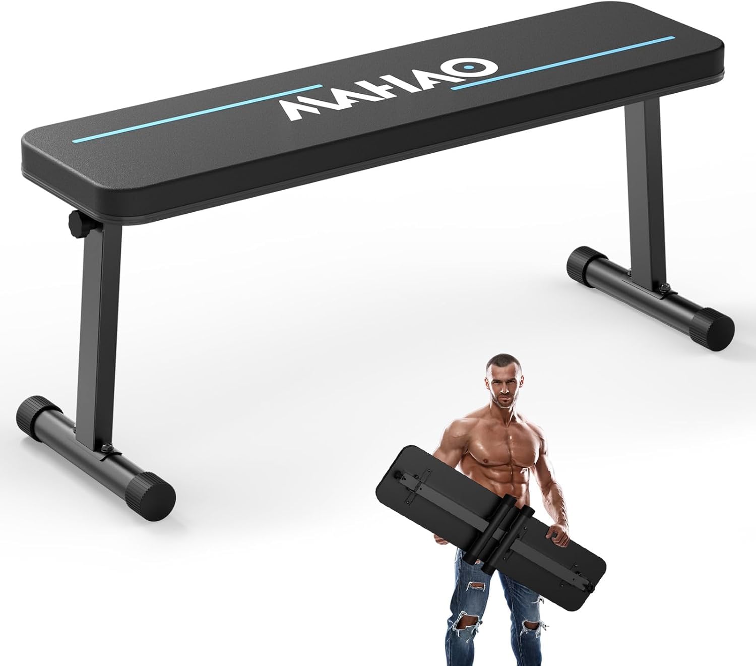 MAHAO Hantelbank Flachbank, Klappbar Fitness Flachbank für Ganzkörpertraining,Hantelbank Trainingsbank für das Heim-Fitnessstudio, Schwarz