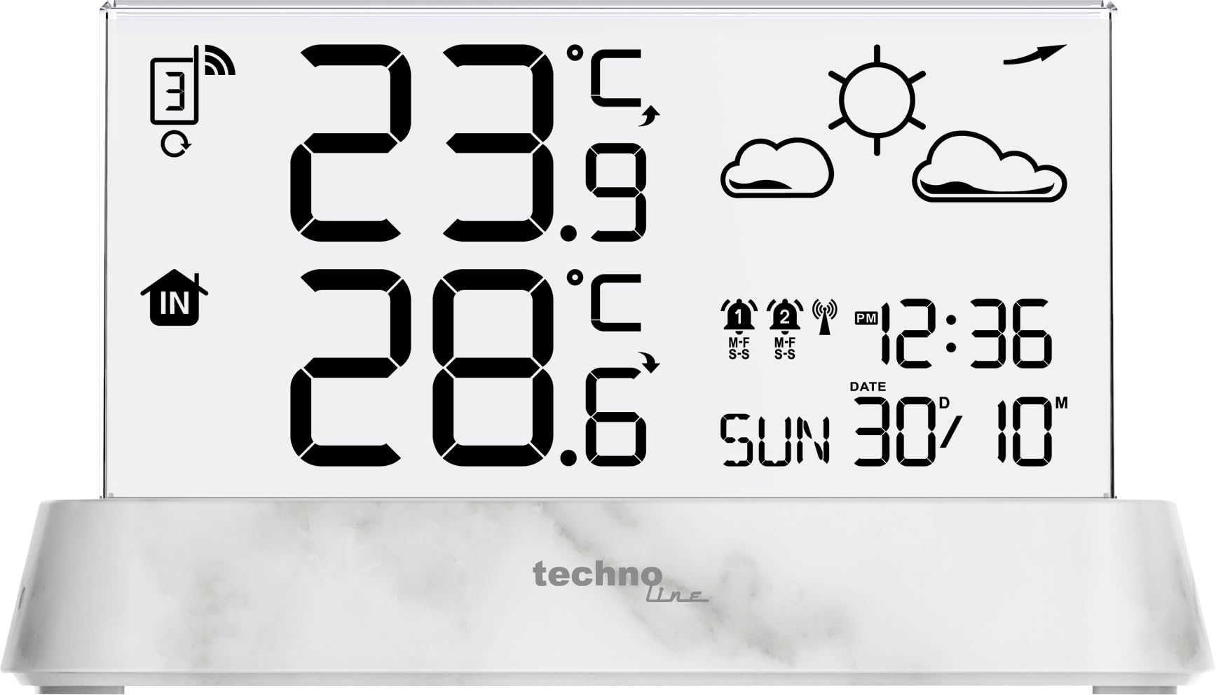 Technoline WS6782 – La station météo sans fil élégante avec écran transparent, température intérieure et température extérieure, et prévision météo précise