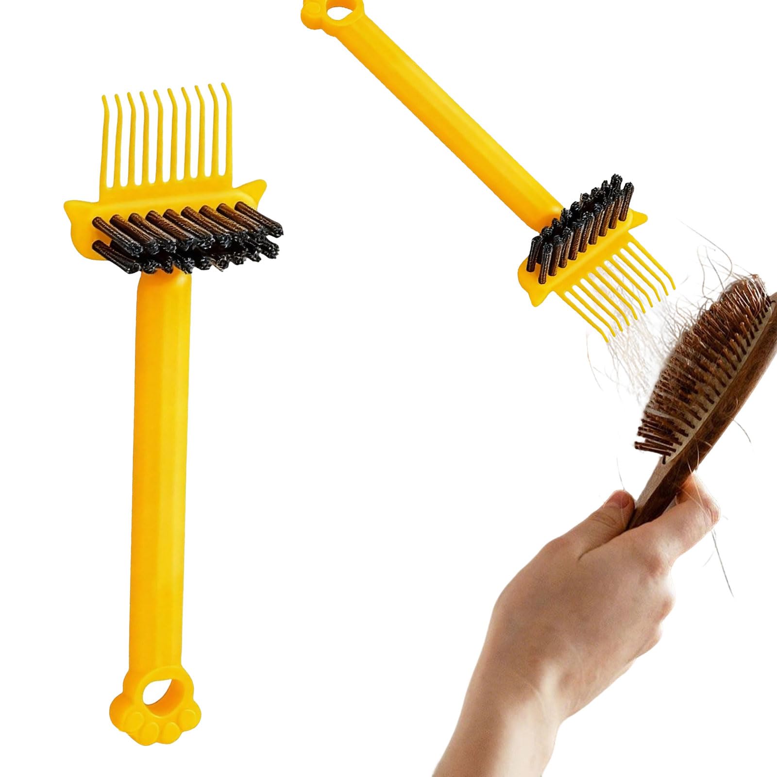 2 en 1 Herramienta de Limpieza de cepillos para el Cabello, Mini rascador Limpiador con púas y cerdas, Elimina Cabello y Polvo de peines para hogar y salón (Amarillo)