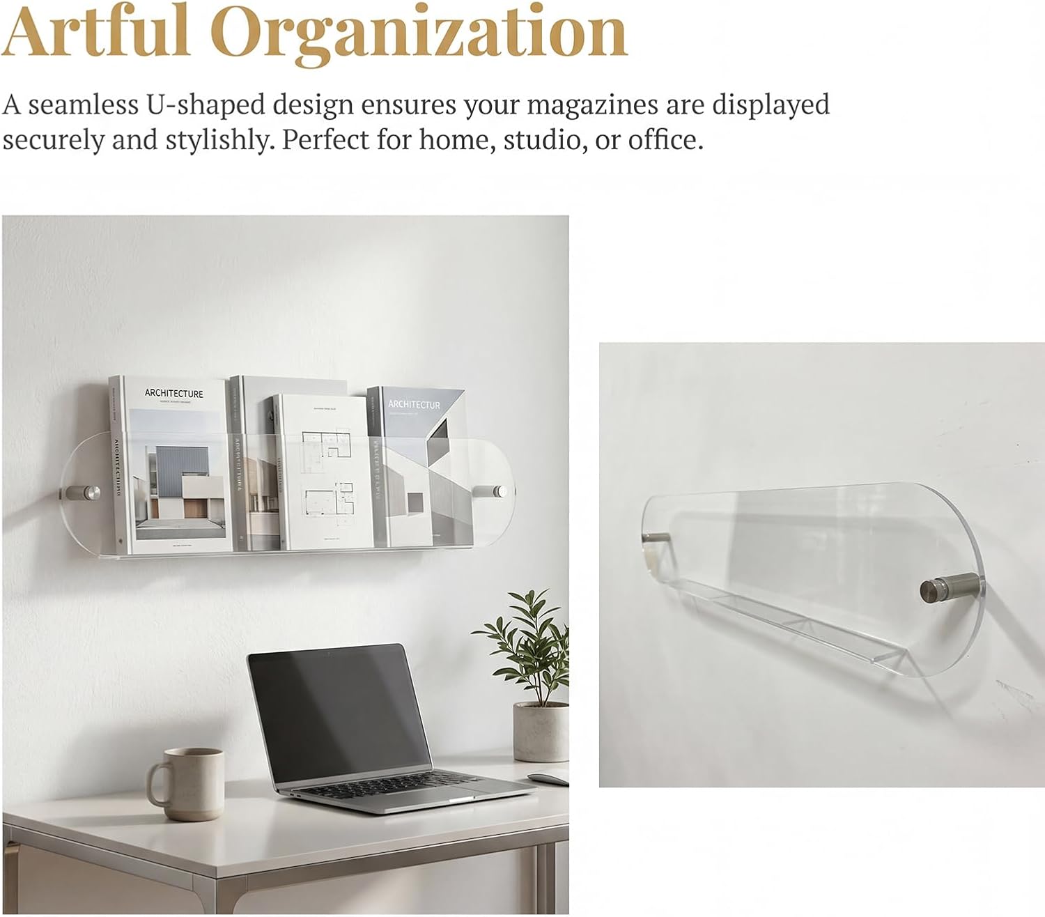 Magazine Holder, 24" Clear Acrylic Wall Mounted Shelf for Waiting Room, Living Room, Office, Home Decor Display (24 Inch - Pack 2)