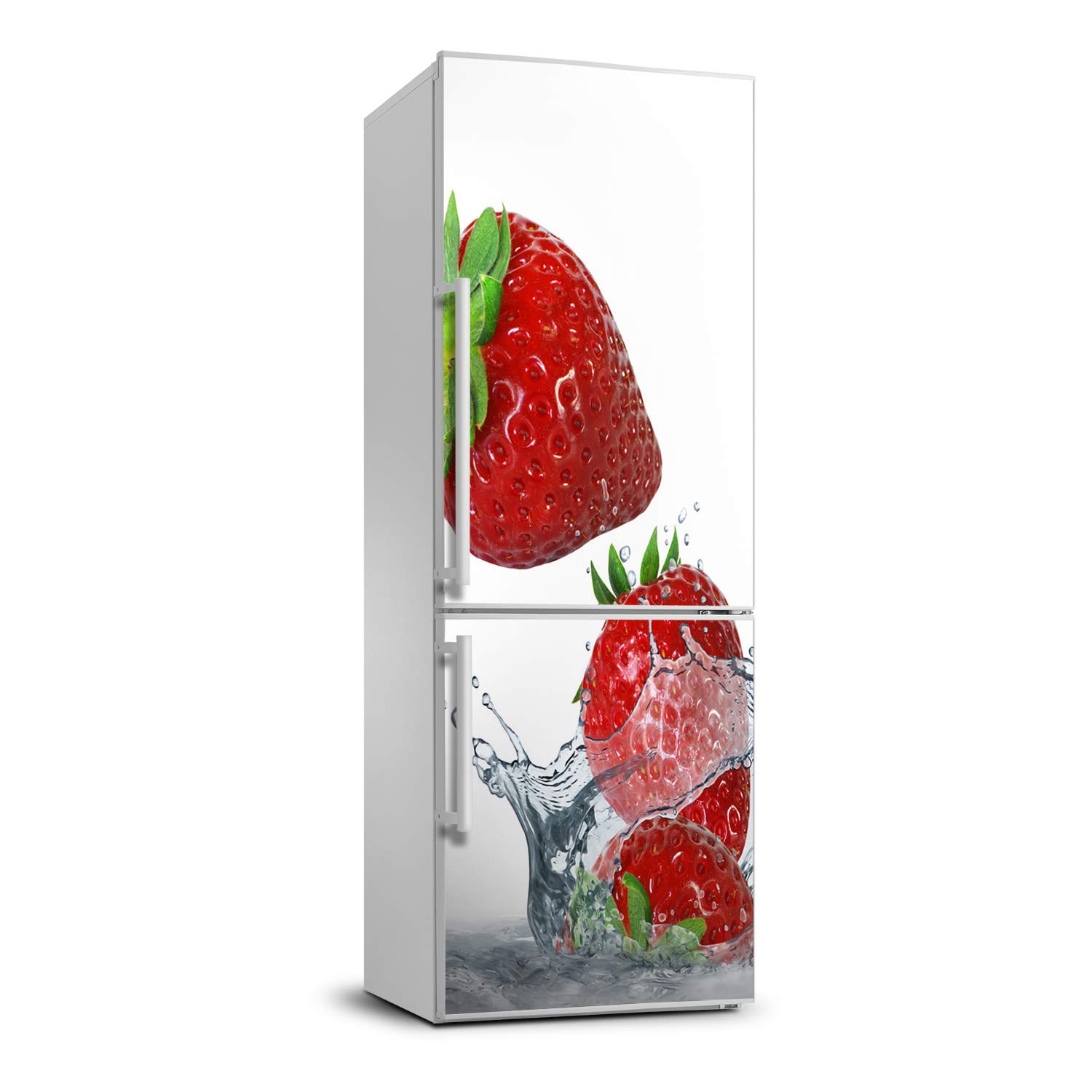 Autocollant frigo auto-adhésif grand format motif fraises réalistes