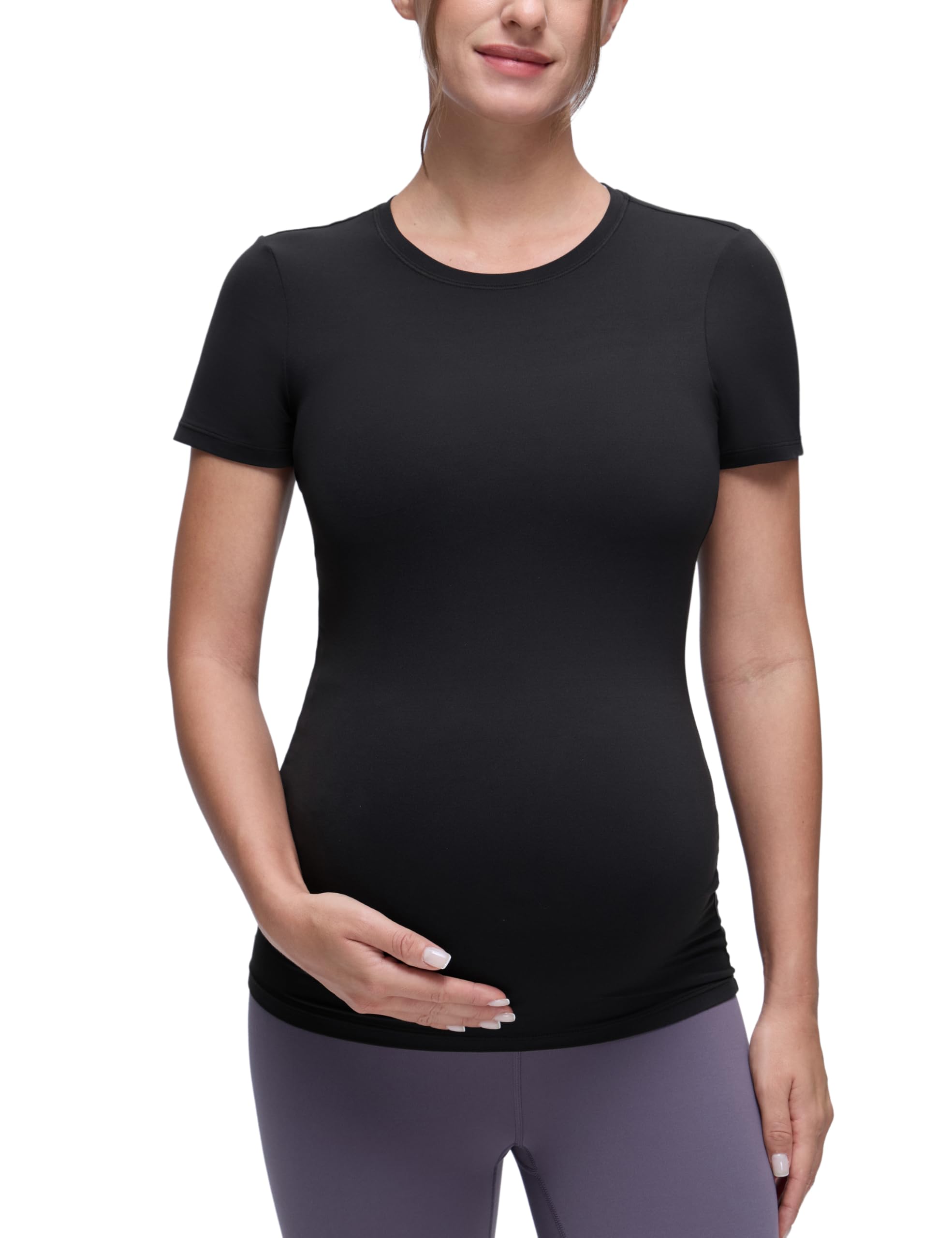 CRZ YOGA Softembrace Maternity Crewneck Short Sleeve Shirts - Soft Casual Pregnancy Tops Going Out Basic T-Shirts for