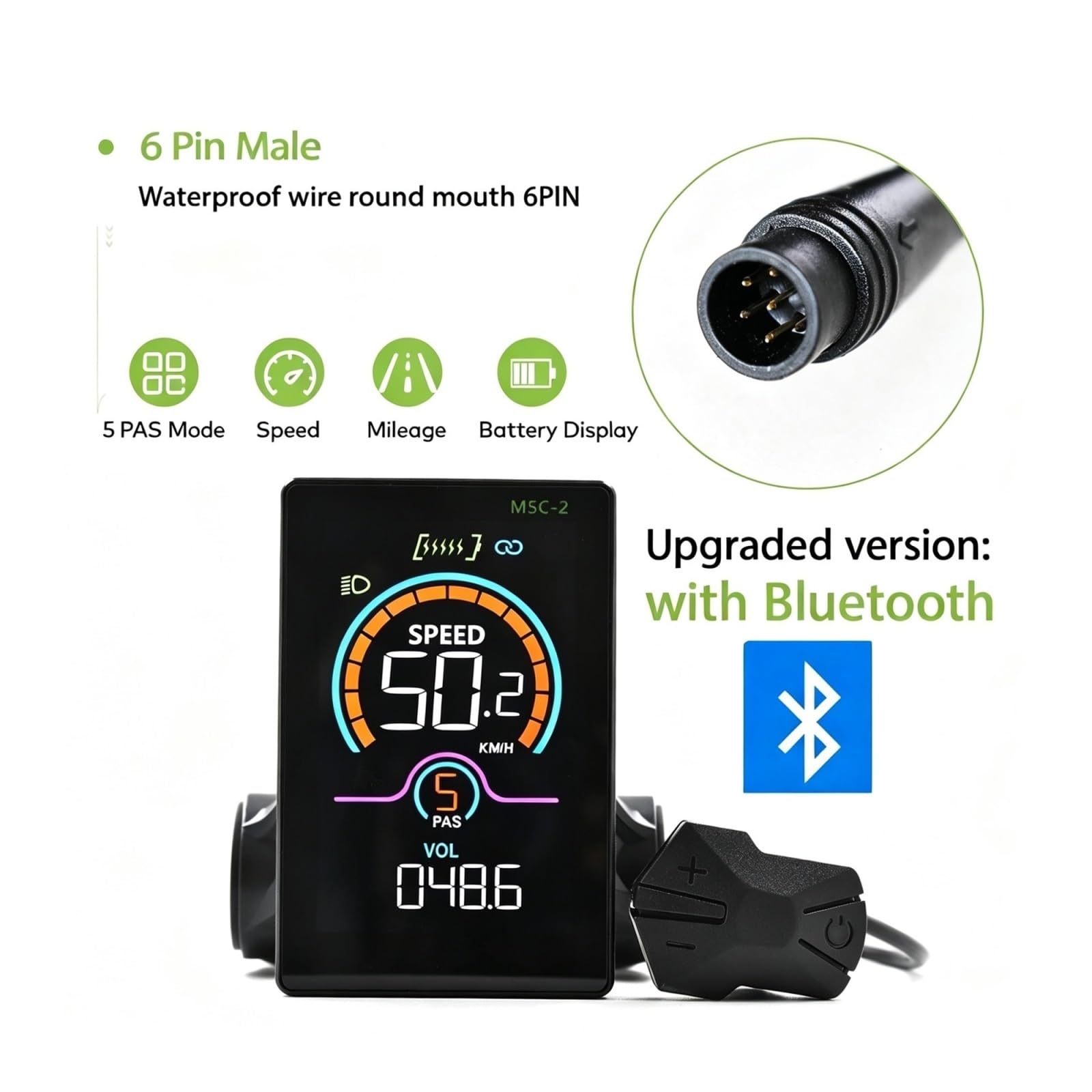 Contachilometri digitale M5C-2, display LCD a colori cablato abilitato Bluetooth con funzione antifurto elettronica for bici elettrica(Bluetooth-6PIN)
