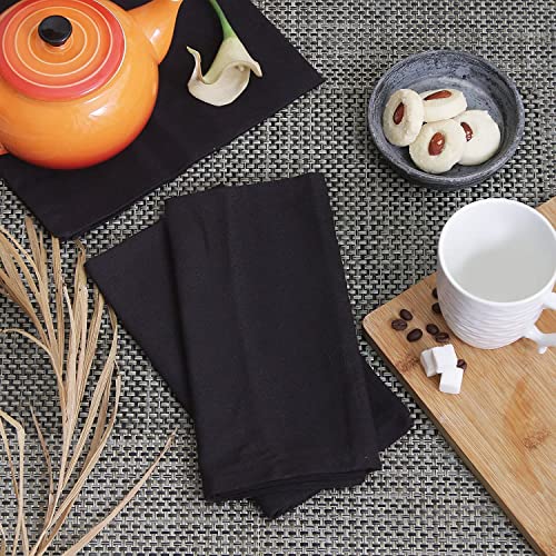 Image of Cotton Mercerised Dining Table Napkins, Set of 4, Solid Plain Colour, Heavy Weight,More Than 2 cm Mitered Hem,Washable at 40C (Black, 45 X 45 Cms)