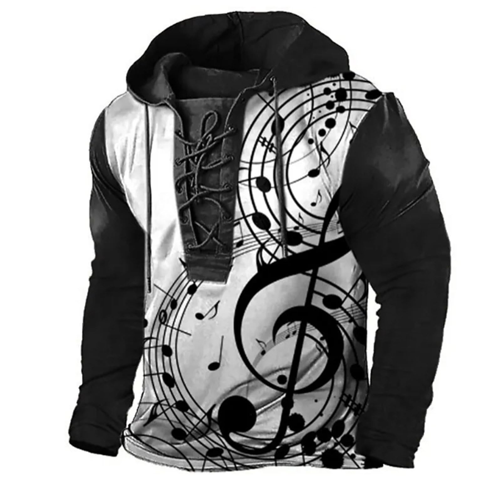 Famesale Men's # 3 Hoodie Music Notes 3D Printed T-Shirt Long Sleeve Sweatshirt Gothic Lace Up Distressed Motorcycle Racing Tops