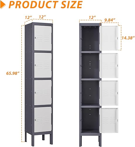 Vista 204 de Armario de metal con 4 puertas, casilleros de 71 pulgadas para empleados, armario de almacenamiento de acero, armario con cerradura para escuela