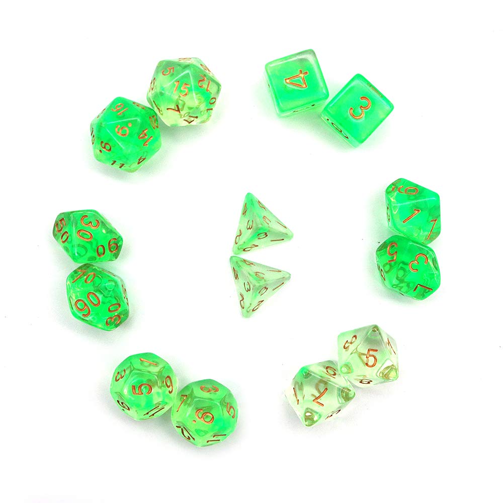 DollaTek Lot De 14 Dés Polyédriques Transparents Double Couleurs (2 Jeux De 7) - D4 D6 D8 D10 D12 D20 Pour D&D, RPG, MTG - Design Gradient Rêveur Rouge