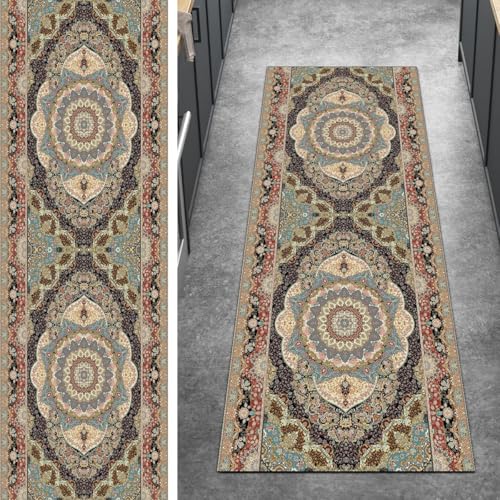Alfombra marrón para pasillo vintage de 50x300 cm lavable 2
